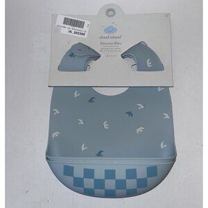 Cloud Island Silicone Pocket Bibs Food Catcher Birds Checker Blue White 2 Pack
